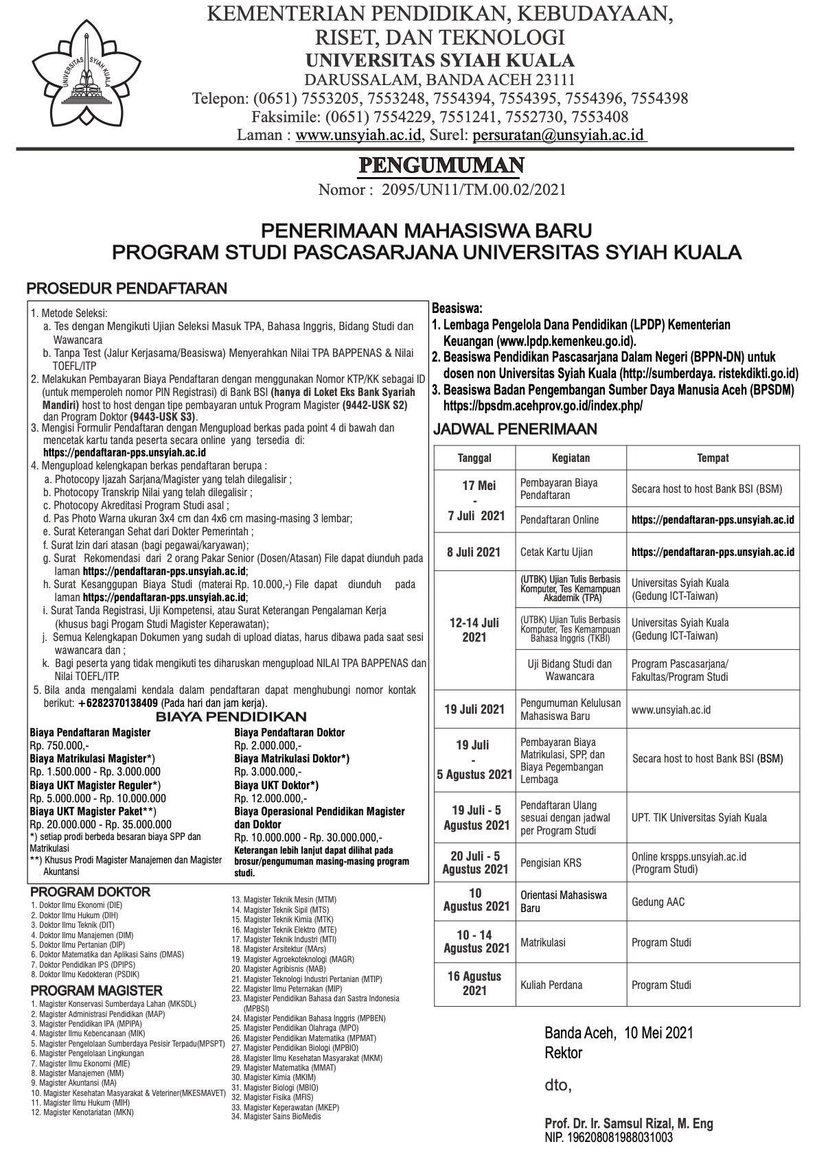 Halaman satu pengumuman PPS